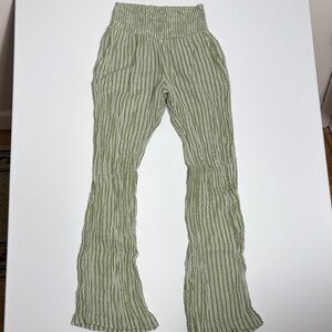 Billabong Smocked Waist Flare Pants Green Stripe Boho Festival M